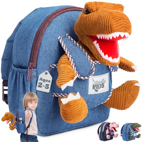 Naturally KIDS Toddler Backpack w. Plush Brown Dinosaur Toy, Kids Gift 2-5 - color: 04 Dinosaur Trex, size: Small