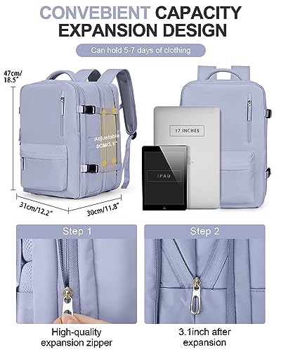WONHOX Large Travel Laptop Backpack Expandable Flight Approved Backpack Carry on Backpack for Women Men Waterproof 17inch Laptop Daypack Hiking Work Backpack with Shoe Compartment Taro Purple - color: A10-taropurple