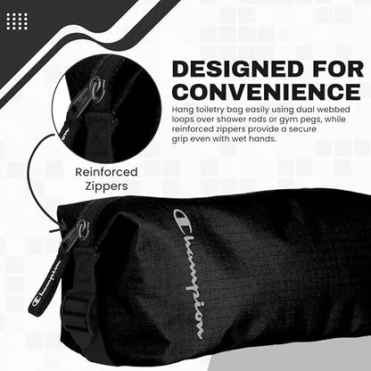 Champion Hanging Dopp Kit, Travel-Sized Polyester Bag, Water-Resistant True Black - style: True Black