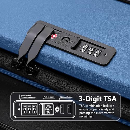 28 Inch Luggage with Spinner wheels, Expandable Hybrid Soft Front & Hard Shell Large Checked Luggage with TSA Lock, Blue - color: Blue, size: 28 Inch