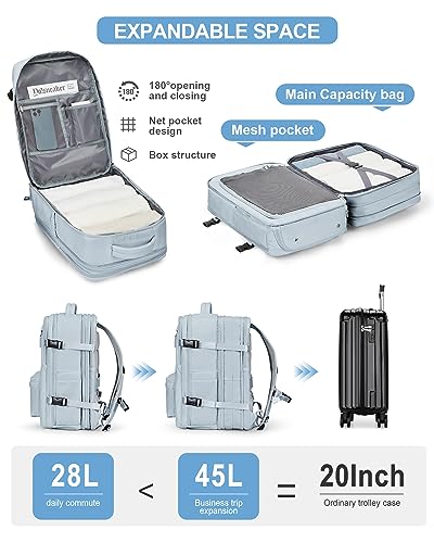 WONHOX Large Travel Laptop Backpack Expandable Flight Approved Backpack Carry on Backpack for Women Men Waterproof 17inch Laptop Daypack Hiking Work Backpack with Shoe Compartment Blue - color: A12-lightblue