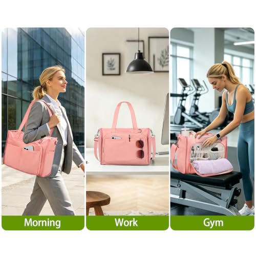 oscaurt Work Tote Bag for Women, 18 Pocket Laptop Tote, 15.6" Compartment - color: Pink