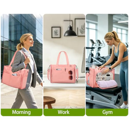 oscaurt Work Tote Bag for Women, 18 Pocket Laptop Tote, 15.6" Compartment - color: Pink