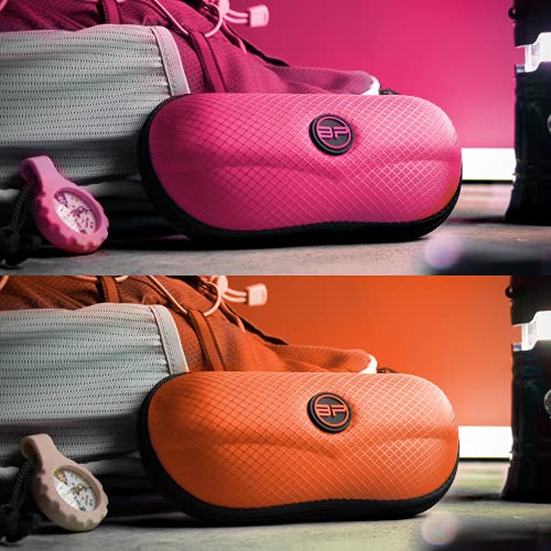 BLUPOND Sunglasses Case Semi Hard EVA Shell with Metal Hanging Hook Belt Clip Sun Glasses Storage - color: Pink/Orange