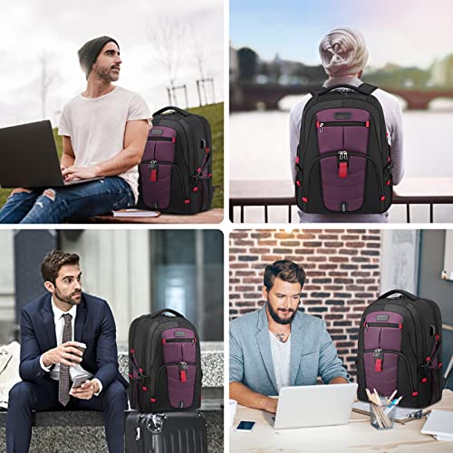 LOVEVOOK Large Laptop Backpack for Men,17.3Inch Heavy Duty Travel Backpack - color: Black&purple, size: 17 inch