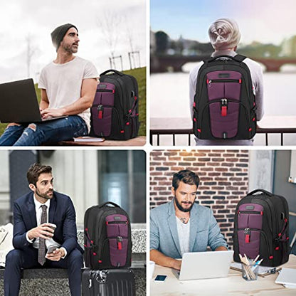 LOVEVOOK Large Laptop Backpack for Men,17.3Inch Heavy Duty Travel Backpack - color: Black&purple, size: 17 inch