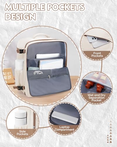 suradar Travel Backpack Carry On Backpack Flight Approved - color: Z1-beige Brown