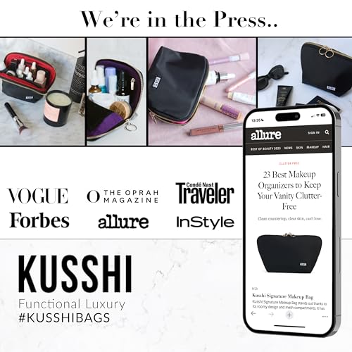 KUSSHI Washable Travel Makeup Bag for Purse (Everyday, Satin Black/Red) - color: Satin Black/Red, size: Everyday (Purse) Bag