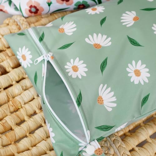 Happy Flute 3 Set Wet Bag Storage Bag Zipper Waterproof Washable for Baby - color: Daisy