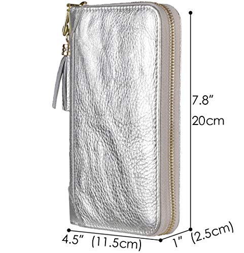Easyoulife Credit Card Holder Wallet Womens Zipper Leather Case Purse RFID Blocking - color: Silver