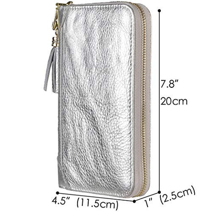 Easyoulife Credit Card Holder Wallet Womens Zipper Leather Case Purse RFID Blocking - color: Silver