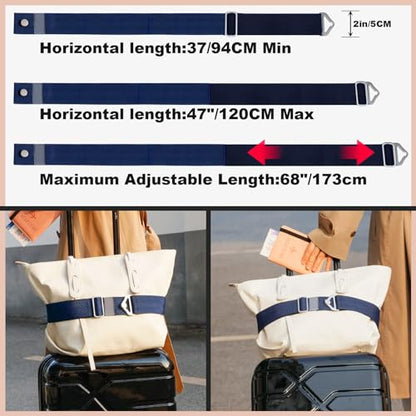 TOOVREN 2-in-1 Luggage Straps Add a Bag Bungees Travel Belt for Luggage Strap for Backpack Attachment Over Handle Carry On Bag Adjustable Elastic Suitcases Belt Travel Accessories Blue - color: Blue