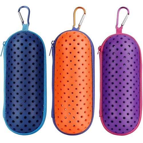 Swim Goggle Case, Protective Cases with Clip - color: Navy Blue + Orange + Purple