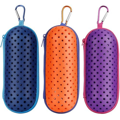 Swim Goggle Case, Protective Cases with Clip - color: Navy Blue + Orange + Purple