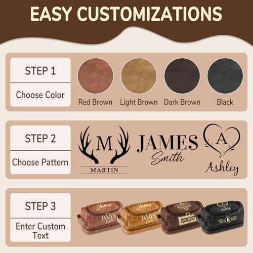 Personalized Toiletry Bag for Men - Custom Large Leather Dopp Kit with Engraved Name & Text, Personalized Gift for Groomsmen, Husband, Dad, Boyfriend, Birthday Gifts for Men (Light Brown) - color: Light Brown