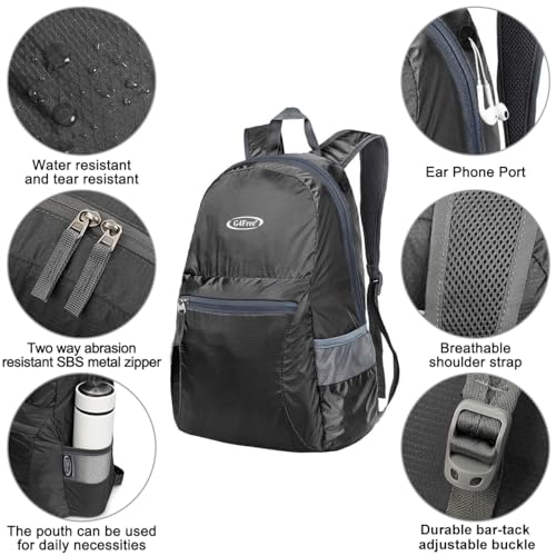 G4Free 20L Small Packable Travel Hiking Backpack for Men Women - color: Black, size: 20L
