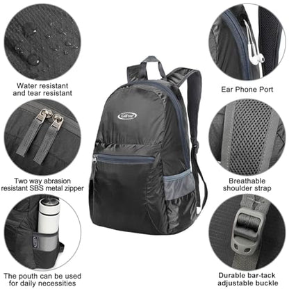 G4Free 20L Small Packable Travel Hiking Backpack for Men Women - color: Black, size: 20L