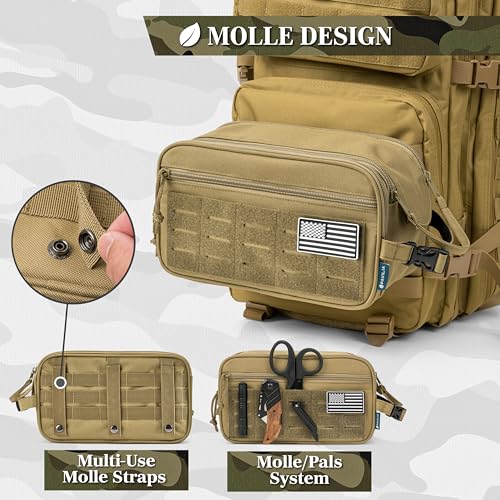 PAVILIA Tactical Toiletry Bag Men, Water Resistant Molle Military, Tan XL - color: Tan, size: Extra Large