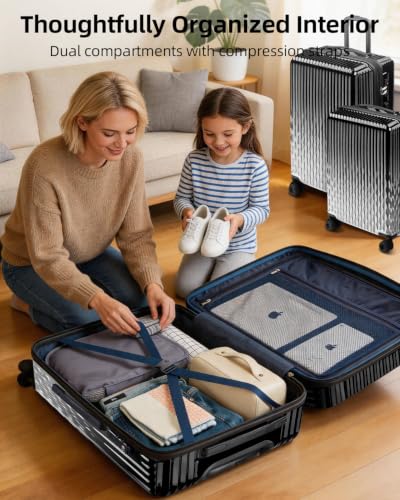 Checked Luggage, 24 Inch Expandable with Spinner Wheels, TSA Lock, Lightweight Travel Suitcase with Large Capacity - color: Black Ice, size: 24inch