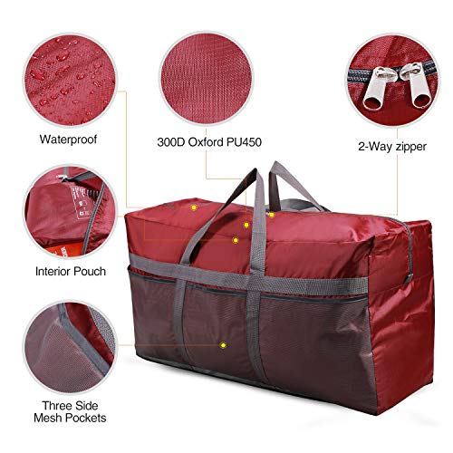 REDCAMP Foldable Travel Bag, Large Sports Bag, 75L/96L/100L, Lightweight Waterproof Tote Bag - color: Wine Red 96L