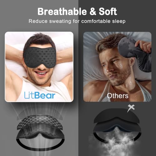 LitBear Breathable Sleep Mask, 3D Eye Mask Sleep for Side Sleepers Women Men - color: Black