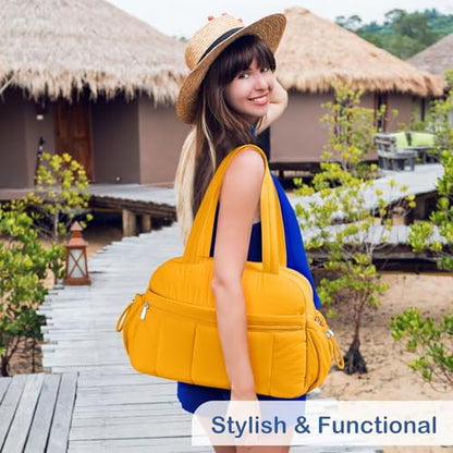 TOPDesign Travel Duffel Bag, Puffy Carry On Overnight, Gym Bag w/Wet Pocket - color: Golden Yellow