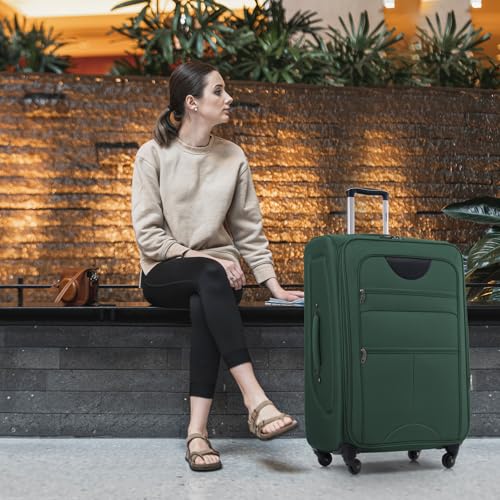 Merax Suitcase Set, Softside 3-Piece Expandable Luggage - color: Dark Green(22/26/30)