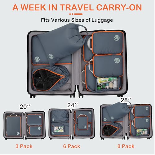 Cipway Compression Packing Cubes for Travel (8 Piece,Grey) - color: Grey, size: 8PCS