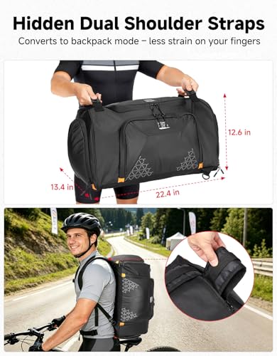 KEMIMOTO 60L Bike Gear Duffel Bag with Helmet Storage, Convertible Backpack