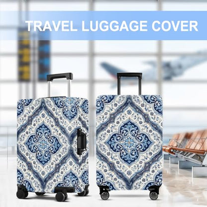Blue Pattern Luggage Cover Washable Suitcase Protector Anti-scratch Suitcase cover Fits 24-26 Inch Luggage M - color: Blue pattern, size: M(24-26inch suitcase)
