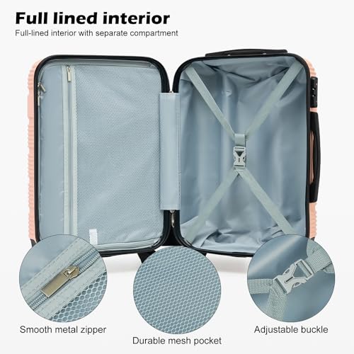 LONG VACATION Luggage Sets with Spinner Wheels, Carry on Suitcase 3 Piece - color: PINK, size: 3 piece set(DB)