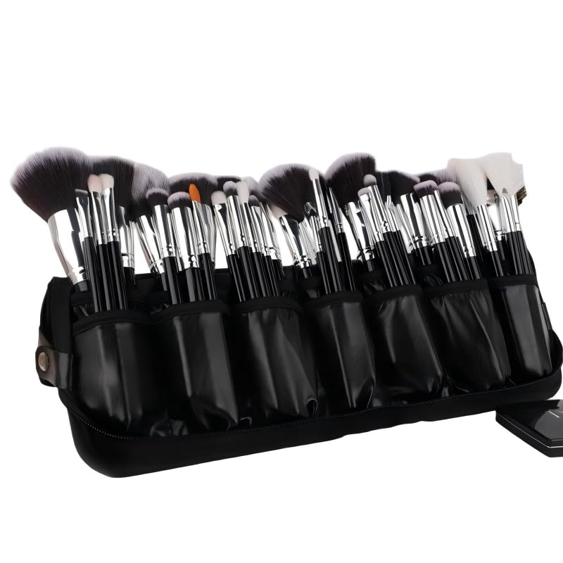 Professional Makeup Brush Organizer Bag PU Leather Travel Case | Multiple pockets portable case, safely store and protect brushes for makeup artists