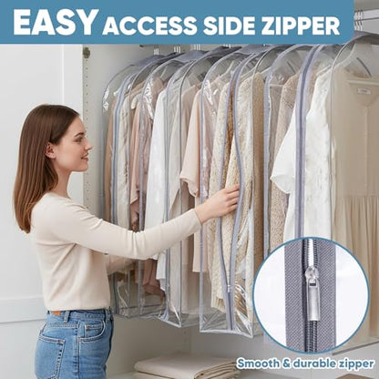 BALEINE 6PK Clear Garment Bags for Hanging Clothes, 40" Dress Suit Bag - color: Clear, size: 40" 10.5" Wide 6PK