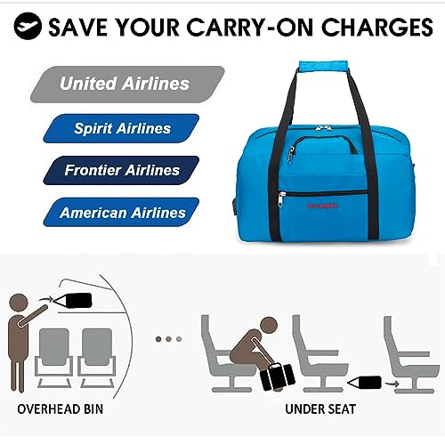 17x10x9 United Airline Personal Item Under Seat Duffel Bag With Free Pillow And USB Port (Royal Blue) - color: Royal Blue