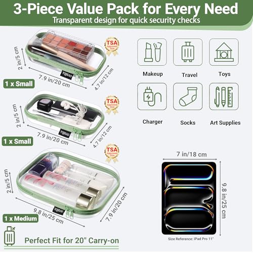 YQBRAO Clear Hard Shell Organizer Cases, 3-Pack, Green - color: Green, size: MSS