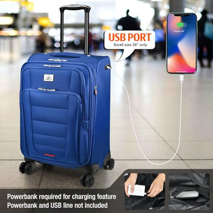 Verdi Luggage 2 Piece Set Suitcase Spinner Wheels Softshell Expandable, Carry On Luggage with USB Port (Navy, 2-Piece set(20/24)) - color: Navy, size: 2-Piece set(20/24)