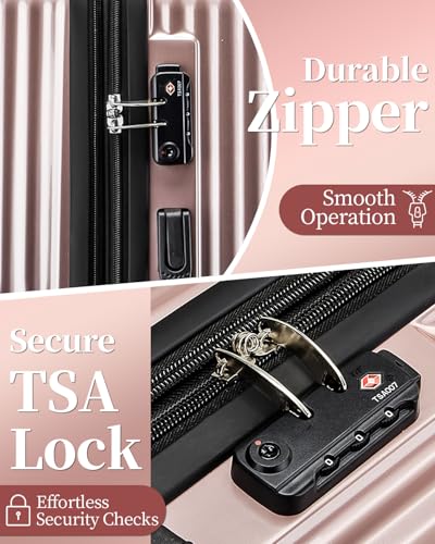 Checked Luggage, 24 Inch Hardside Suitcase, Lightweight Hardshell with TSA Lock, Large Suitcase with Spinner Wheels - color: GlossyRose, size: M(checked-24")