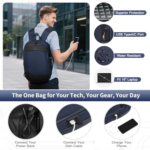 15.6 Inch Expandable Laptop Backpack Water Resistant Blue - color: Blue