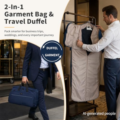 VERAGE Garment Duffel Bag, Carry-On Suit Travel Bag, 45L - color: Navy, size: Garment Bags 22-Inch