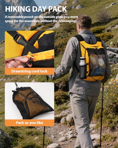 MOKURA 15L Small Hiking Backpack for Men Women, Lightweight Daypack, Yellow - color: Yellow