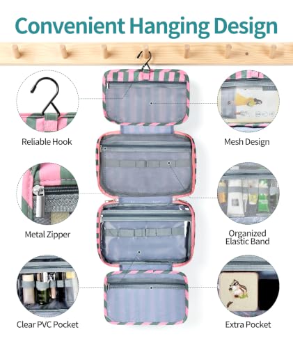 Personalized Travel Hanging Toiletry & Makeup Bag Striped Green D - color: Striped Green, size: D