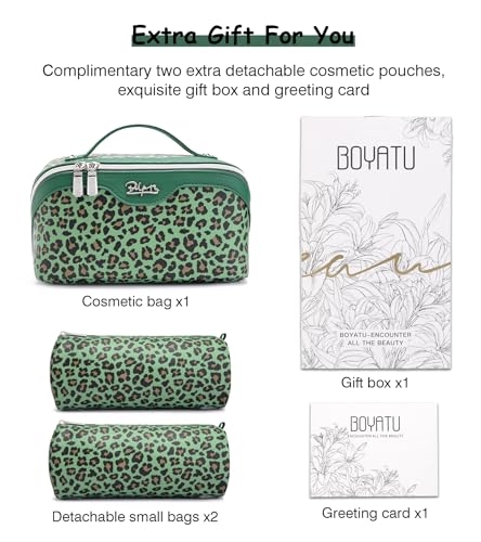 BOYATU Travel Makeup Bag Organizer: 3 Pcs Leopard Cometic Bag Set for Women - color: A-Leopard-Green