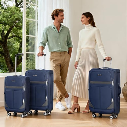 3-Piece Softside Set,Expandable 15% Luggage Set,w/LOCK - color: Navy-Grey, size: 3-Piece Set (20"/24"/28'')