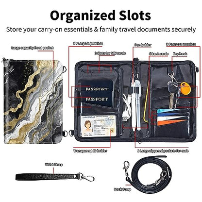 Family Passport Holder Wallet,Black Gold Marble - color: Black Gold Marble