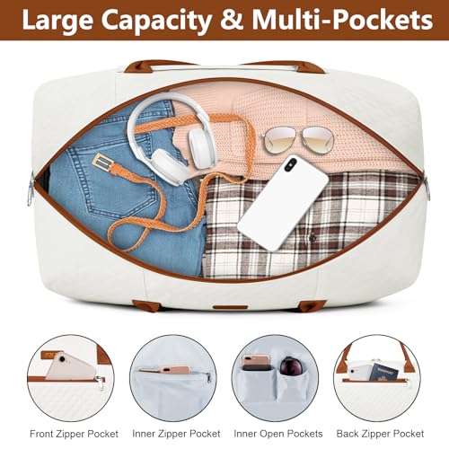 ITIEZY Weekender Bag for Women 21.5" Travel Duffel Large Carry On Bag 3PCS - color: 9a-Beige, size: Large