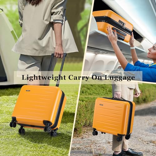 CENSIEN Expandable 16 Inch Carry On Luggage Airline Approved Small Suitcase - color: Orange, size: 16 Inch EXT