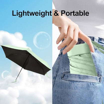 GUARAY Mini Umbrella with Case – Lightweight Folding Compact Travel Accessory, Small Sun Umbrella UV Protection for Girls, Kids & Adults, Fits in Purse Pocket Backpack - color: Light Green