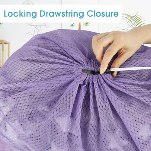2 Pack Mesh Laundry Bags 23x34 Inch Drawstring Locking for Travel Home - color: Purple