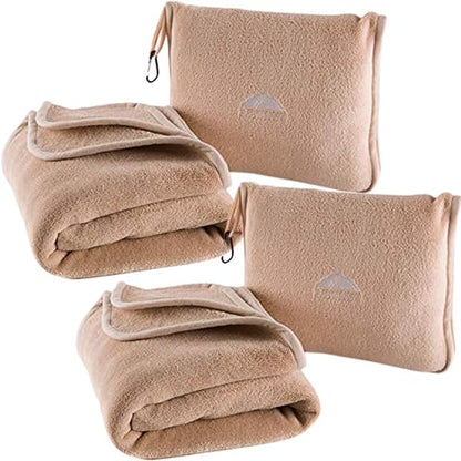 BlueHills Premium Soft Travel Blanket Pillows 2 Pack Airplane Warm - Beige | 2-Pack Travel Blanket Pillows Airplane, Luggage Strap, Carabiner, Flight Throw, Large Traveling Essentials, Warm Travel Gifts - color: Beige-2pk-t205