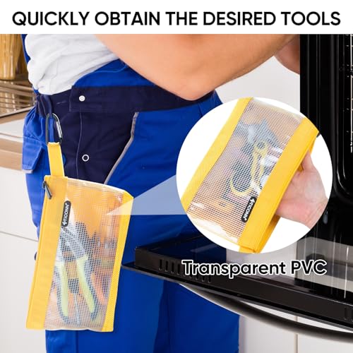 TICONN 6PK Tool Pouches with Zipper, Waterproof 1680D Oxford Small Tool Bag - size: Clear, 6 Pack Combo